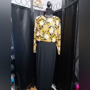 Ms Chaus Women's Long SleeveVintage Golden lines Two Tone Blousen Dress Size 12